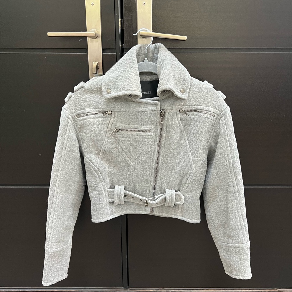 Yigal Azrouel Gray Cropped Jacket with Belted Waist - Picture 4 of 13